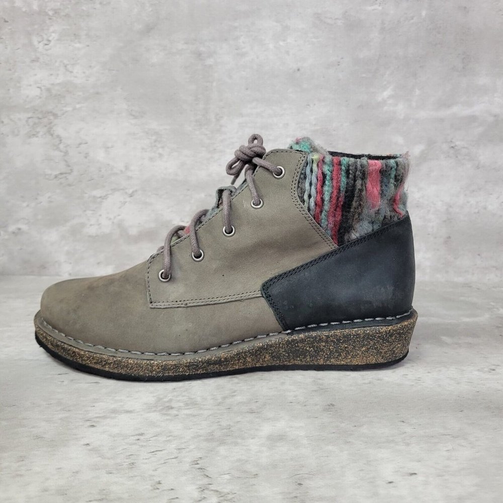 Aetrex Jolie Boot Womens Brown Gray Bootie Ankle Yarn Lace Up Shoe